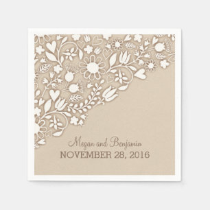 cremig braune Schnörkel Hochzeitspapierserviette Serviette