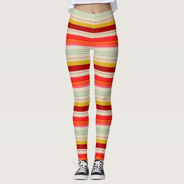 Cremige Leggings mit feinem Streifen (Vorderseite)