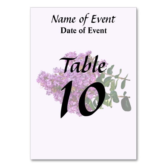 Crepe Myrtle Tischnummer (Vorderseite)