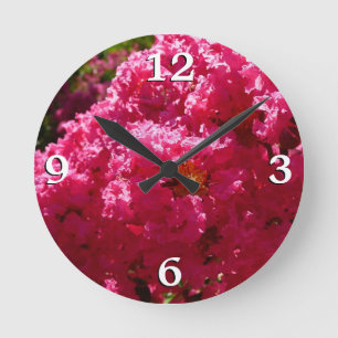 Crepe Myrtle Tree Magenta Floral Runde Wanduhr