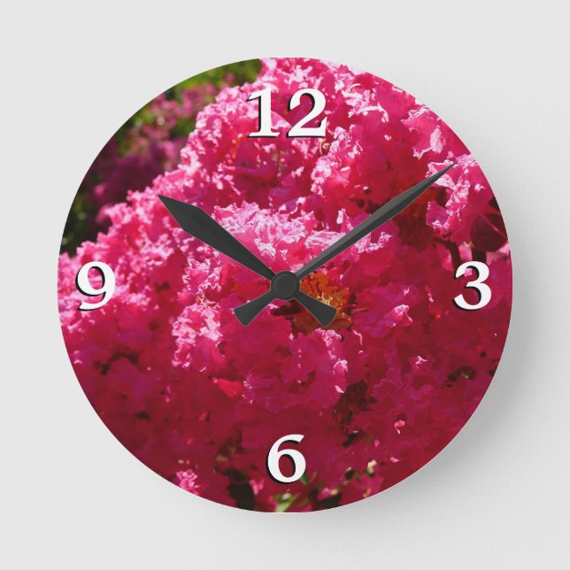 Crepe Myrtle Tree Magenta Floral Runde Wanduhr (Vorderseite)