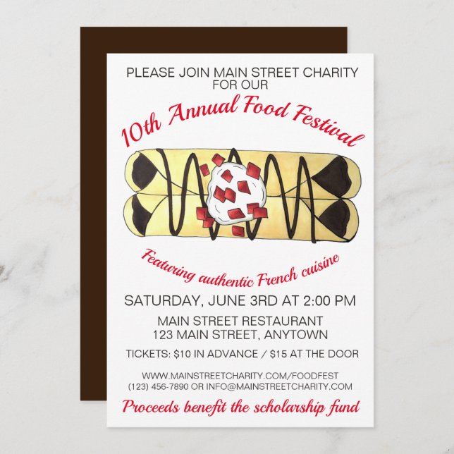 Crêpe Pancake France Französisch Food Festival Cre Einladung (Vorne/Hinten)