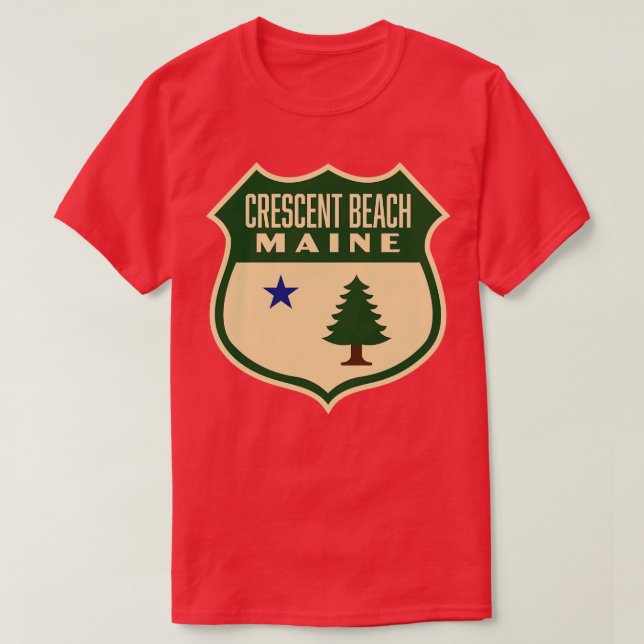 Crescent Beach Maine Retro Pine Tree Shield Green T-Shirt (Design vorne)
