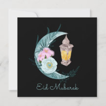 Crescent Eid Mubarak Black Holiday Card