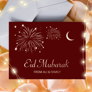 Crescent Firework Rose Gold Foil Eid Mubarak Card Folien Feiertagspostkarte