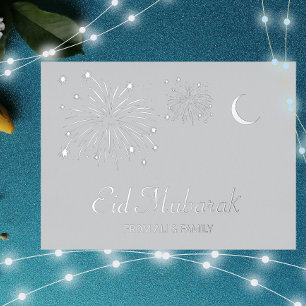 Crescent Firework Silver Foil Eid Mubarak Card Folien Feiertagspostkarte