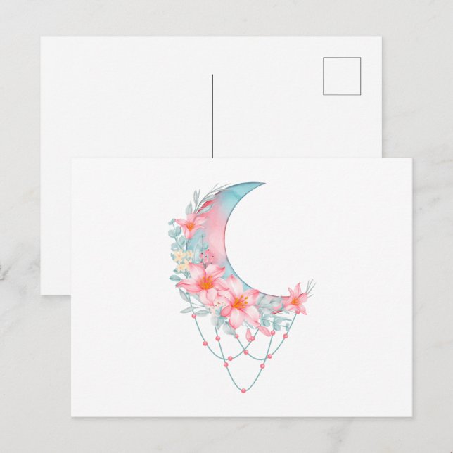 Crescent Floral Moon Postkarte (Vorne/Hinten)
