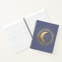 Crescent Gold Moon Personalisiert Monogram Noteboo