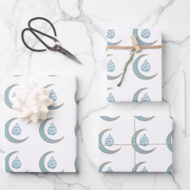 Crescent mit Ramadan Mubarak auf Arabisch Geschenkpapier Set (Vorderseite)
