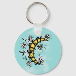 Crescent Mond in Blume ummantelt Tattoo-Stil Schlüsselanhänger