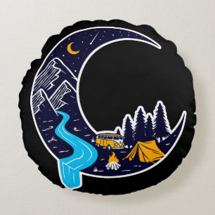 Crescent Moon Adventure Camping Rundes Kissen