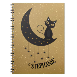 Crescent Moon and Black Cat Gold Notebook Notizblock