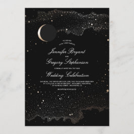 Crescent Moon and Night Stars Moderne Hochzeit Einladung