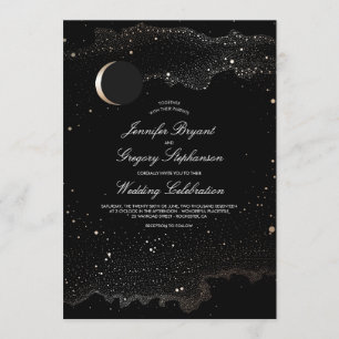 Crescent Moon and Night Stars Moderne Hochzeit Einladung