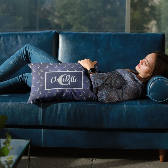 Crescent Moon Blue Celestial Custom Monogram Dekokissen (Crescent Moon Blue Celestial Custom Monogram Accent Pillow
)