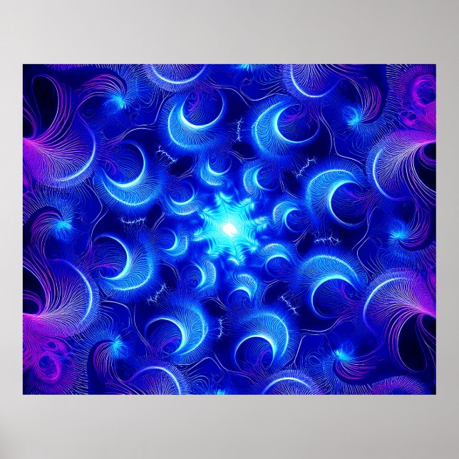 Crescent Moon Blue Fractals Poster (Vorne)