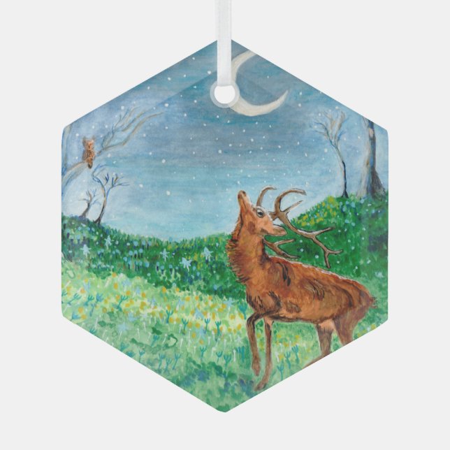 Crescent Moon Buck Ornament Aus Glas (Vorderseite)