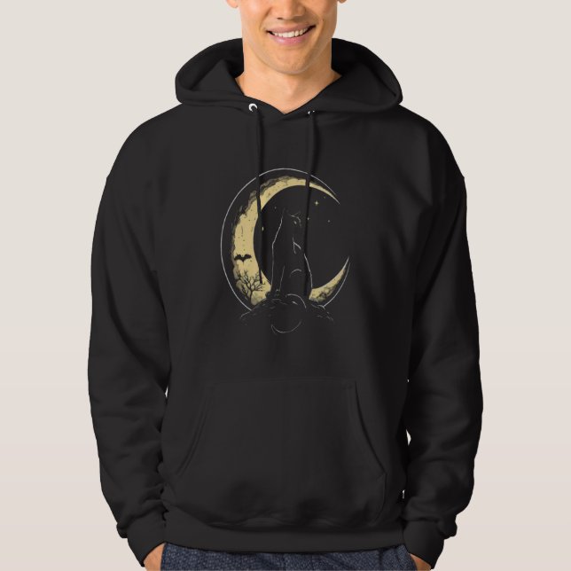 Crescent Moon Cat Kitten Astronomy Creepy Night Hoodie (Vorderseite)