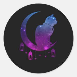 Crescent Moon Cat Mystical Pastel Goth Runder Aufkleber