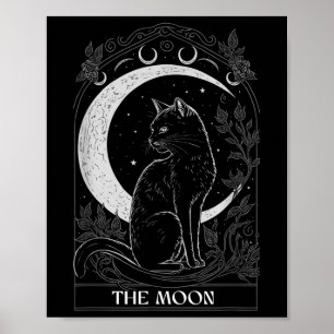 Crescent Moon Cat Tarot Card Graphic for Tarot Cat Poster
