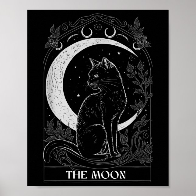 Crescent Moon Cat Tarot Card Graphic for Tarot Cat Poster (Vorne)
