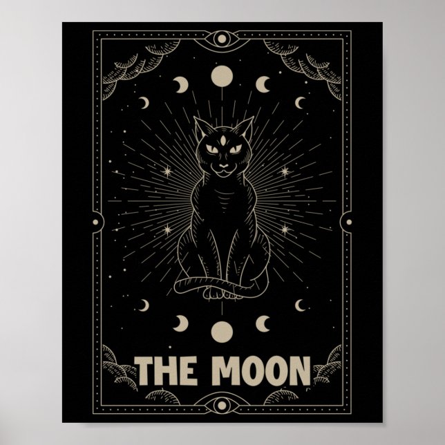Crescent Moon Cat Tarot Card Graphic for Tarot Cat Poster (Vorne)