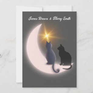 Crescent Moon Cats in Liebe Gold Star Hochzeit Einladung