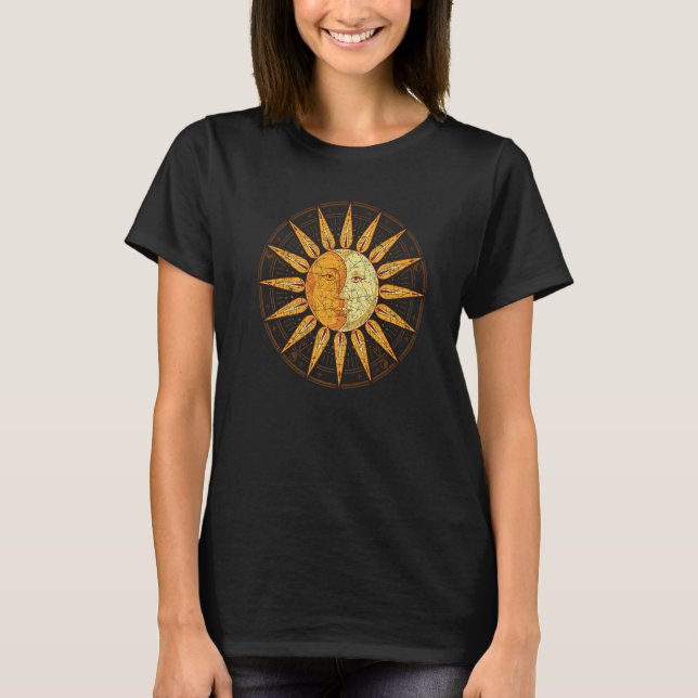 Crescent Moon Celestibody Boho Sun Moon Astrolo T-Shirt (Vorderseite)