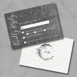 Crescent Moon Gold Celestial Wedding RSVP Card Karte