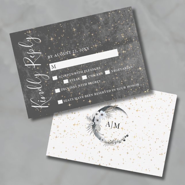 Crescent Moon Gold Celestial Wedding RSVP Card Karte (Crescent Moon Gold Celestial Wedding RSVP Card)