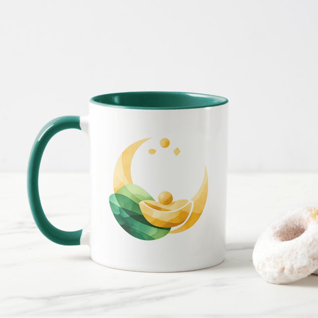 Crescent Moon Gold Pot St. Patrick's Day Tasse (Mit Donut)