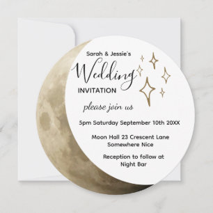 Crescent Moon & Gold Stars Einladung Hochzeit