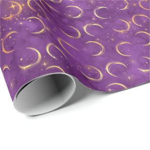 Crescent Moon Halloween Zauber Gold Lila Muster Geschenkpapier