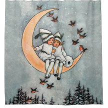 Crescent Moon Kids Snowy Vintage Weihnachten