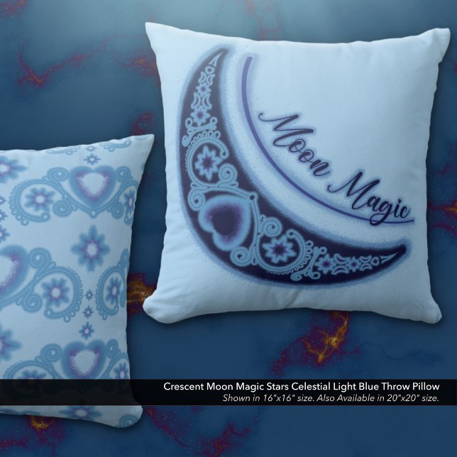 Crescent Moon Magic Stars Celestial Light Blue Kissen (Crescent Moon Magic Stars Celestial Light Blue Throw Pillow)