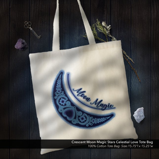 Crescent Moon Magic Stars Celestis Liebe Tragetasche (Moon Magic Tote Bag: Crescent Moon with Stars and Heart Design Celestial Love)