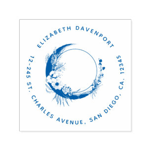 Crescent Moon mit Blume-Adresse Permastempel