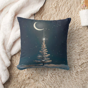 Crescent Moon mit einem Weihnachtsstern Kissen