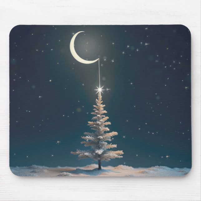 Crescent Moon mit einem Weihnachtsstern Mousepad (Vorne)