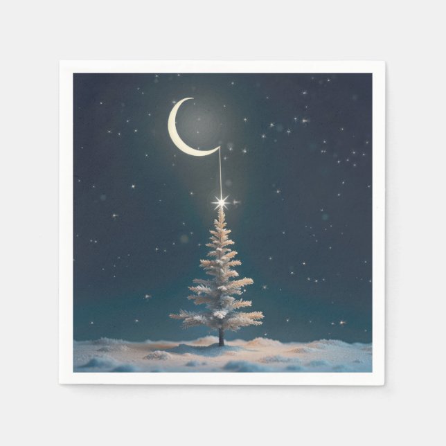 Crescent Moon mit einem Weihnachtsstern Serviette (Vorderseite)