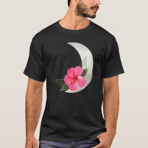 Crescent Moon mit Hibus Blume Tropische Blume T-Shirt