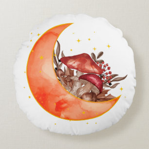 Crescent Moon Mushroom Cottagecore Fungi Mycology Rundes Kissen