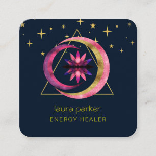 Crescent Moon Mystic Lotus Blume Heilung Energie Quadratische Visitenkarte