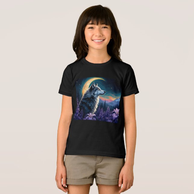 Crescent Moon night sky Wolf Tri-Blend Shirt (Vorderseite Voll)