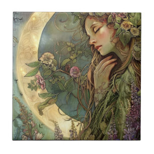 Crescent Moon Ostara Keramik Tile Fliese