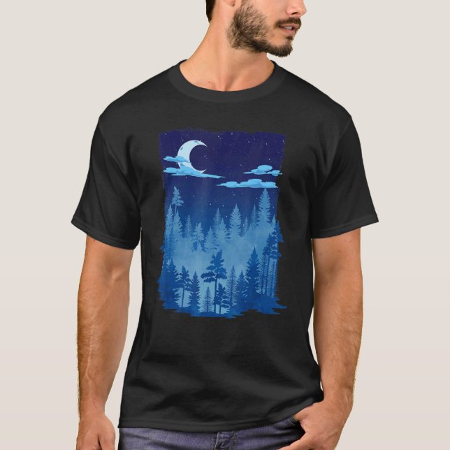 Crescent Moon Outdoor Forest Trees Moonlight Natur T-Shirt (Vorderseite)