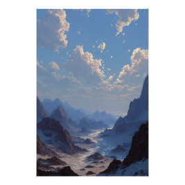 Crescent Moon Over Misty Mountain Valley Fotodruck