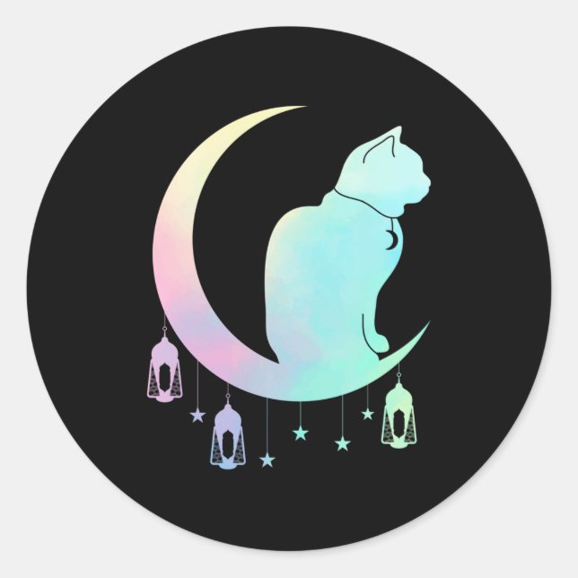 Crescent Moon Pastel Cat Mystical Wicca Goth Runder Aufkleber (Vorderseite)