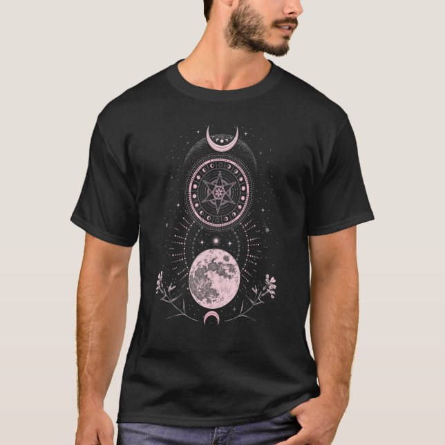 Crescent Moon Phases Pink Boho T-Shirt (Vorderseite)