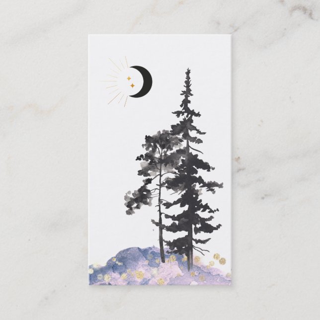 *~* Crescent Moon Pine Trees Gold Stars Glitzer Visitenkarte (Vorderseite)